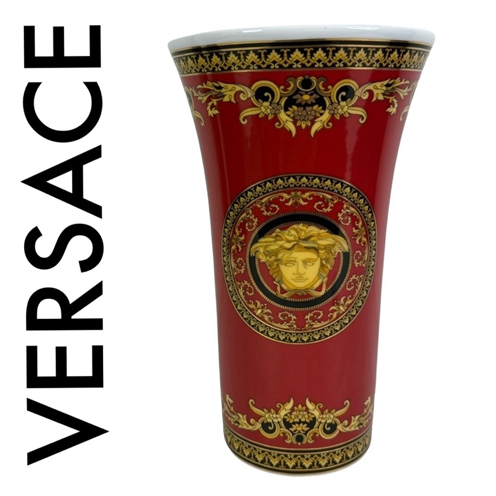 VERSACE MEDUSA RED BLACK GOLD WHITE LARGE VASE ROSENTHAL